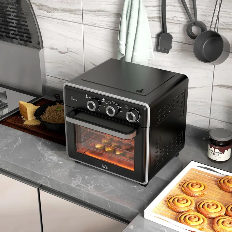 Homcom Air Fryer Oven 20L Multifunction Mini Oven Double Layered Glass Door in Black Black