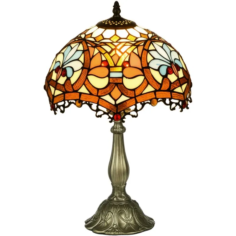 Homcom Handmade Stained Glass Table Lamp Bedside Lamp for Bedroom Living Room in Blue - Blue