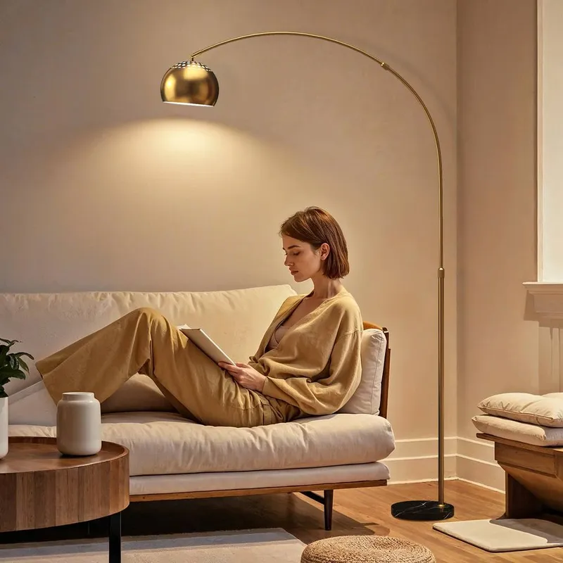 Homcom Arc Floor Lamp for Living Room, Free Standing Tall Lamp, Gold Tone - Gold
