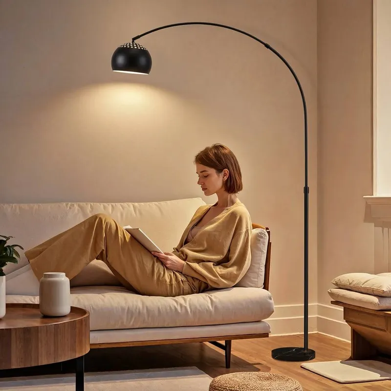 Homcom Arc Floor Lamp for Living Room, Free Standing Tall Lamp in Black - Black