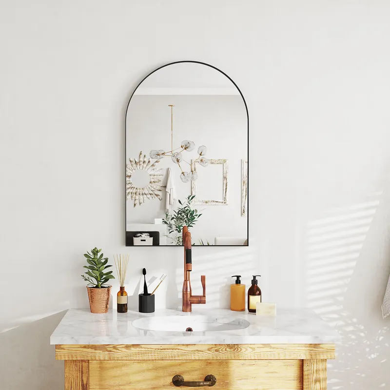 Homcom Arch Bathroom Mirror, Wall Mirror with Steel Frame, 60 x 90cm, Black Size: 60 x 90 cm Black 60 x 90 cm