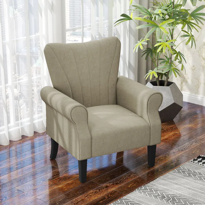 Homcom Armchair, Upholstered Modern Accent Chair with Wood Legs in Beige Beige