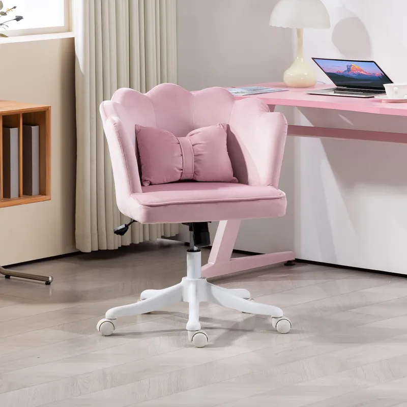 Homcom Armless Desk Chair Home Office Chair w/ Wide Seat Tilt Function Pink Pink