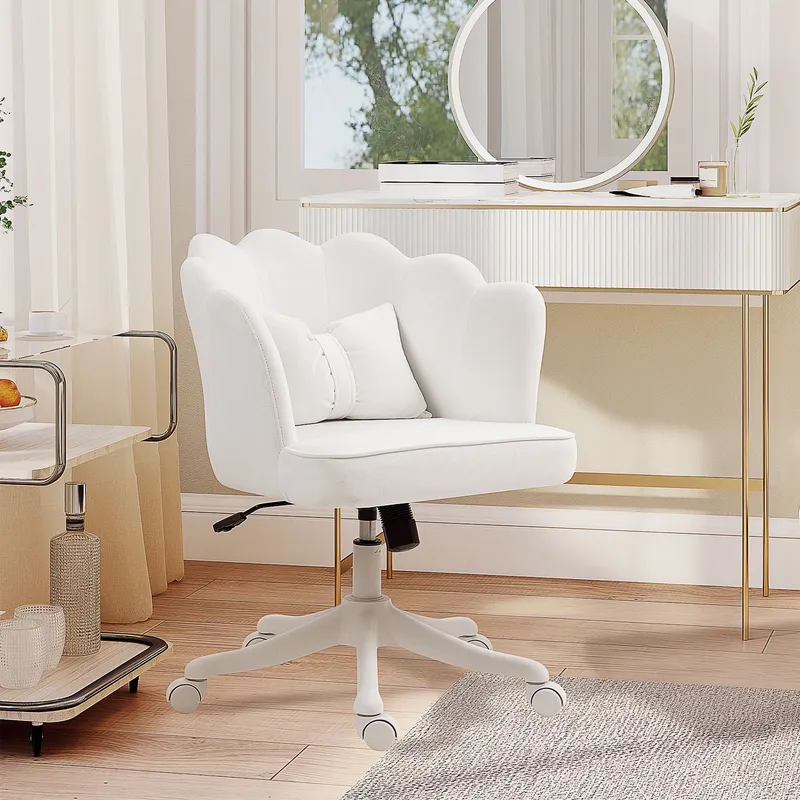 Homcom - Armless Desk Chair Home Office Chair w/ Wide Seat Tilt Function White