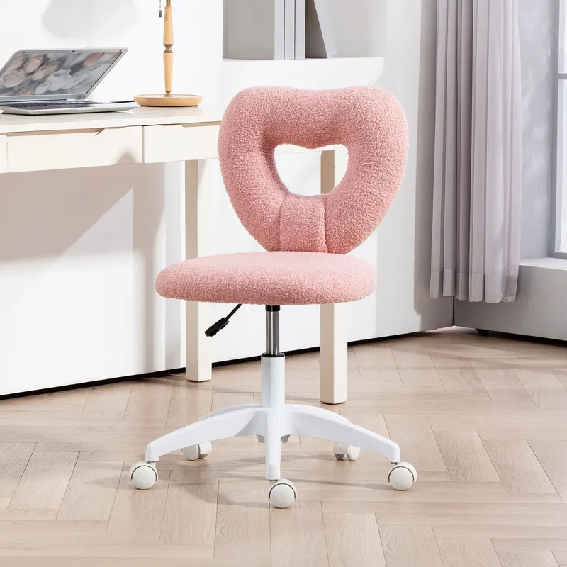 Homcom Armless Heart Desk Chair, Makeup Vanity Chair for Home, Pink - Pink - Size: One Size