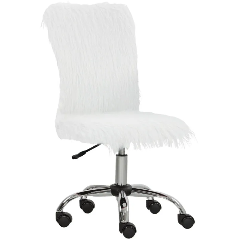 Homcom Armless Makeup Vanity Chair, 360° Swivel Computer Chair in White White