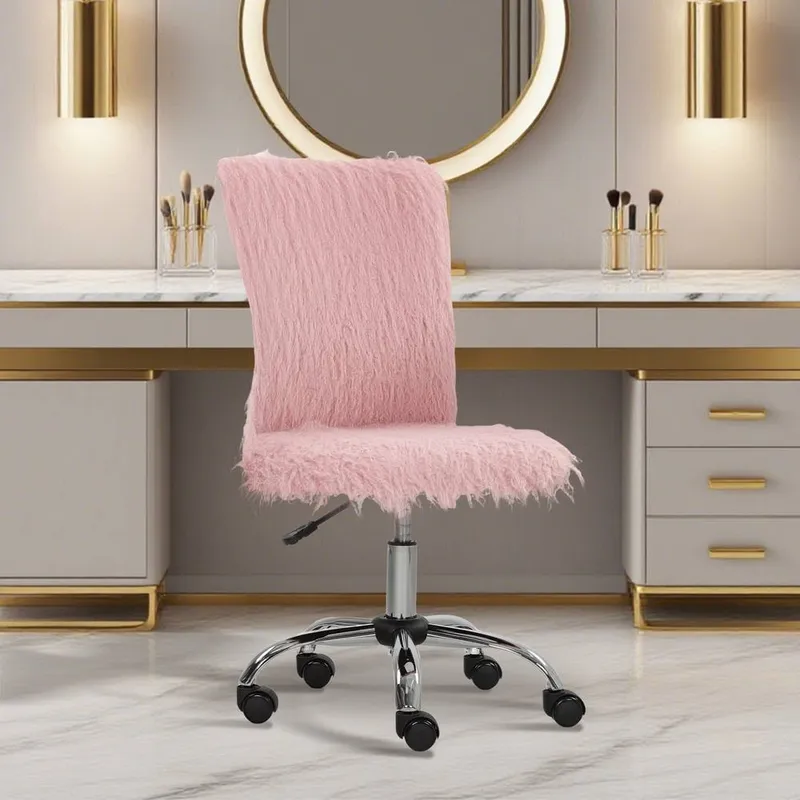 Homcom Armless Makeup Vanity Chair, Swivel Computer Chair, Pink
