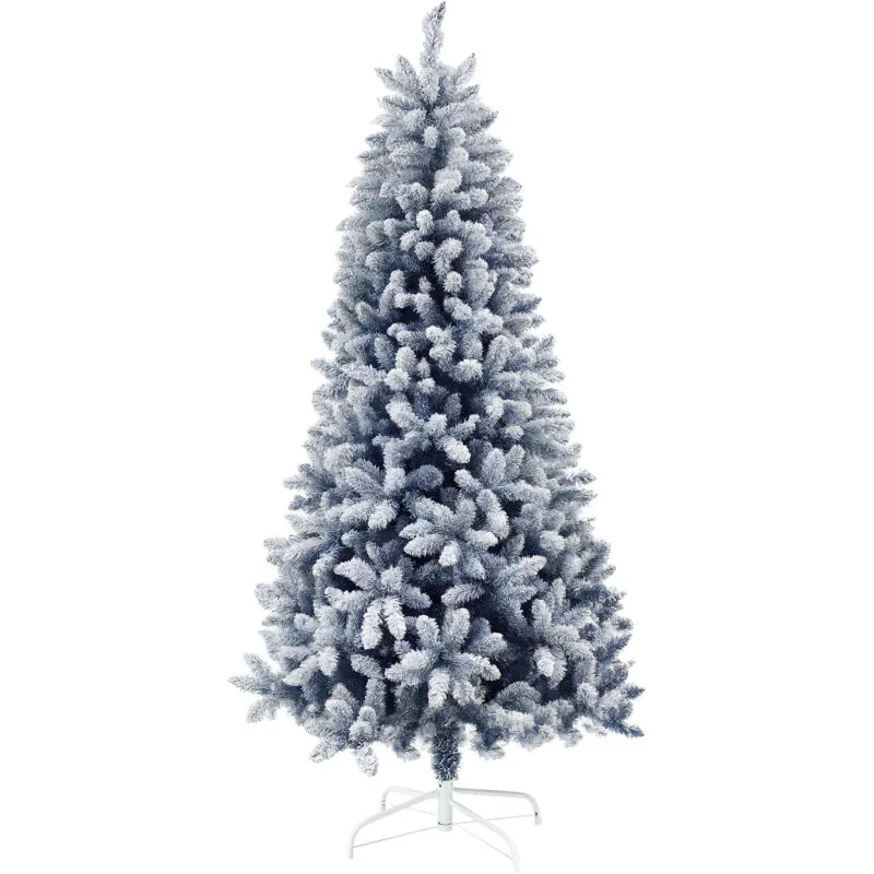 Homcom - Artificial Blue Snow Flocked Christmas Tree with Hinged Branches 6 Ft