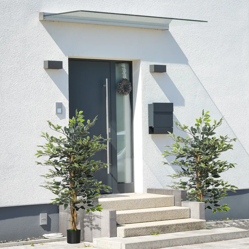 Homcom Artificial Ficus Tree in Pot 130cm Tall Fake Plant for Home in Green - Green
