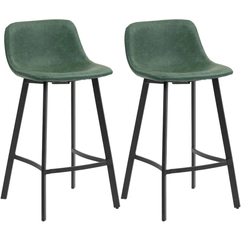 Homcom Bar Stools Set of 2, Bar Chairs with Back & Steel Legs in Green Green