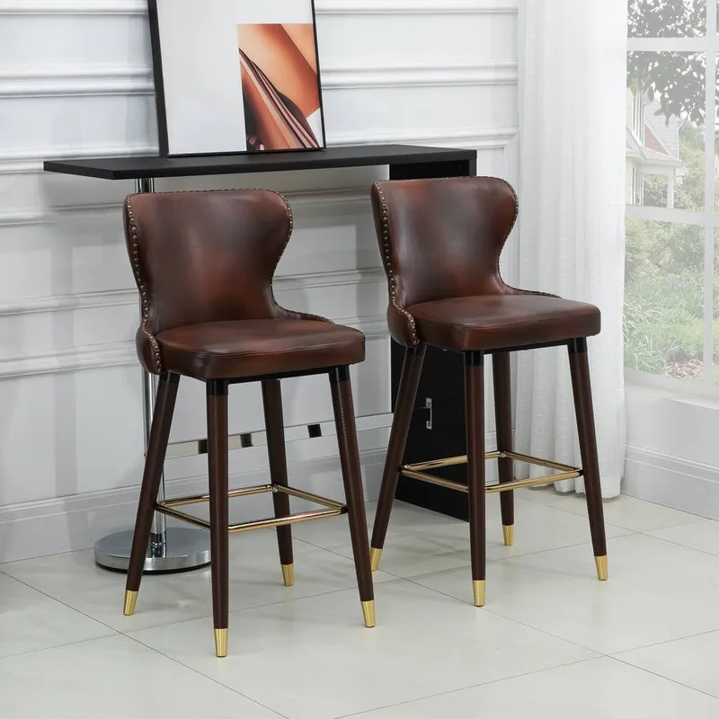 Homcom - Luxury Bar Stools Set of 2 with Back, pu Leather Upholstery, Brown