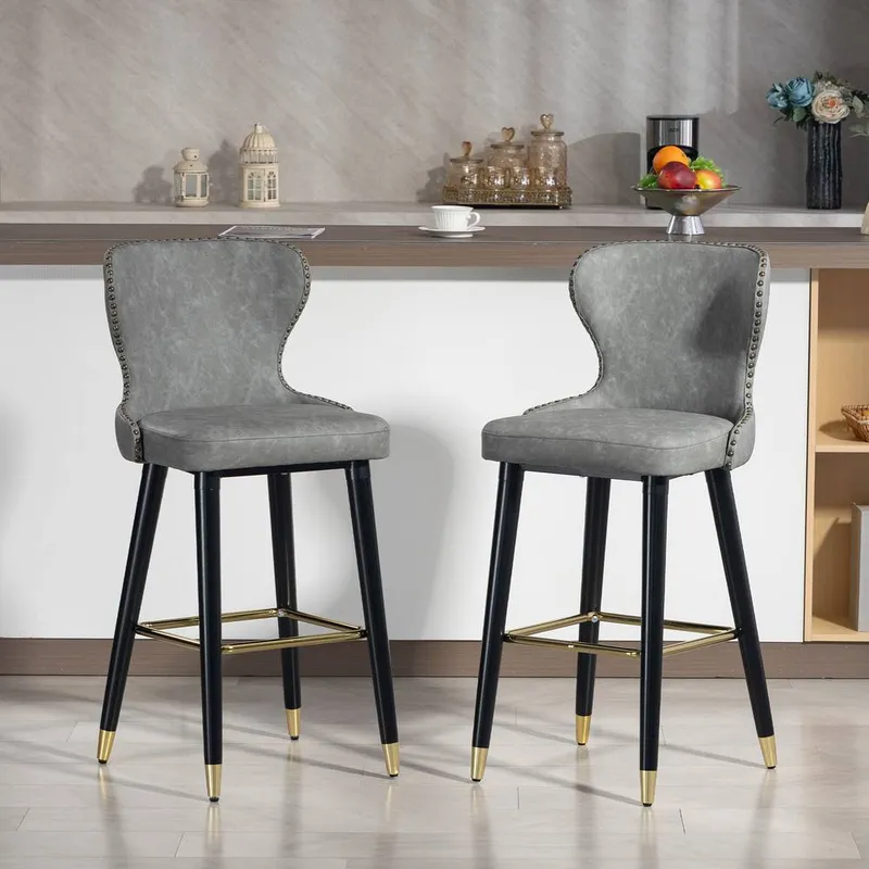 Homcom Bar Stools Set of 2, Dining Stools with Backrest, Footrest in Grey Grey