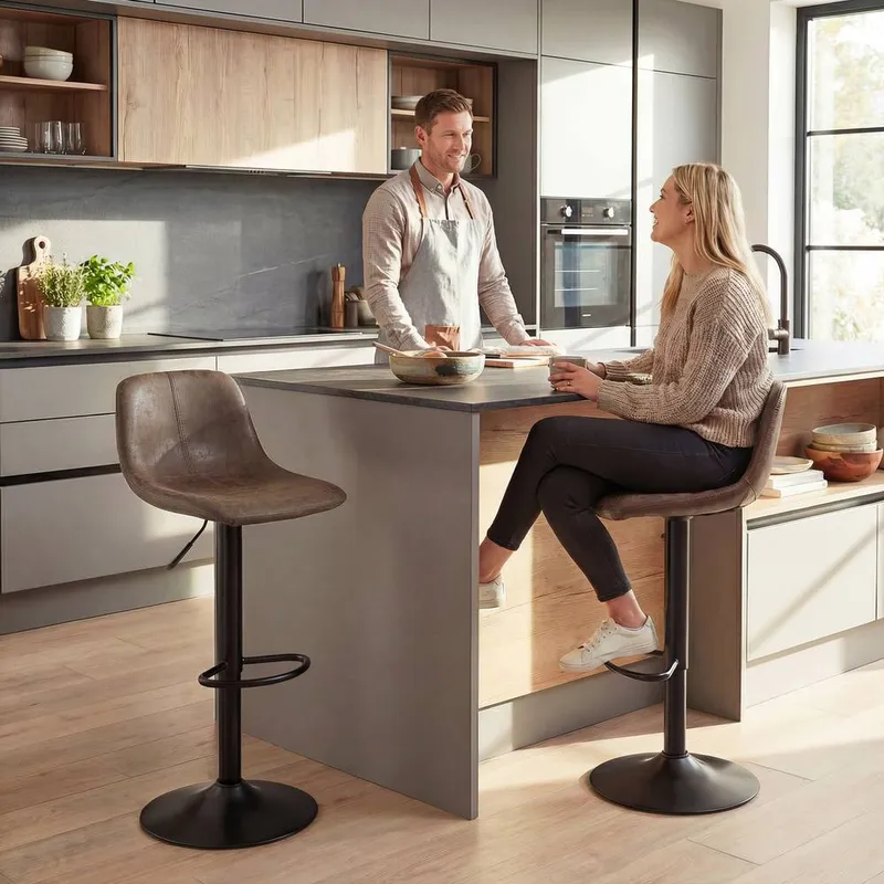 Homcom Bar Stools Set of 2, Modern Swivel Barstools for Dining Room in Brown Brown