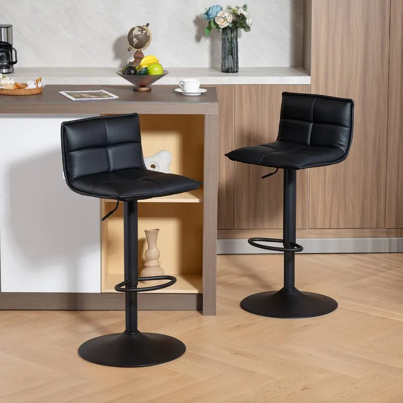 Homcom Bar Stools Set of 2 Swivel Height Adjustable Barstools in Black - Black - Size: One Size