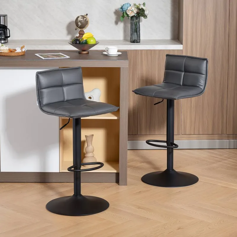 Homcom Bar Stools Set of 2 Swivel Height Adjustable Barstools Dark Grey