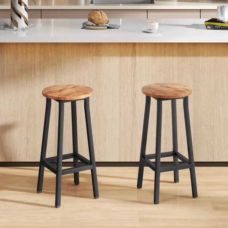 Homcom Barstools, Breakfast Bar Stools with Footrest, Rustic Brown Brown