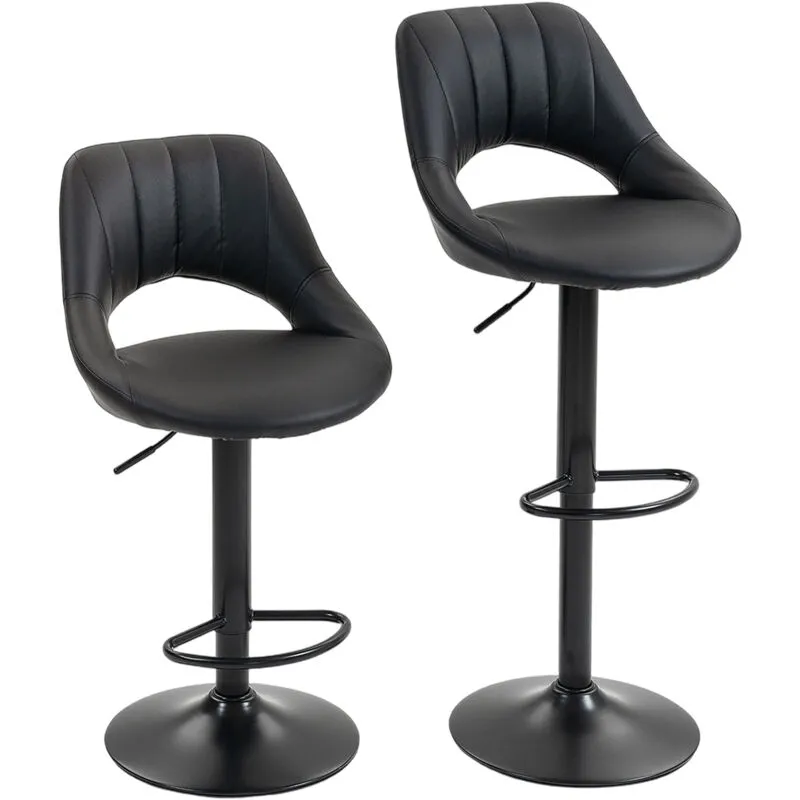 Homcom Barstools Set of 2, Dining Stools with Backrest and Footrest, Black