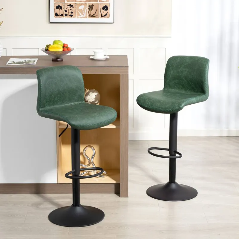 Homcom Barstools Set of 2, Dining Stools with Backrest & Footrest in Green Green