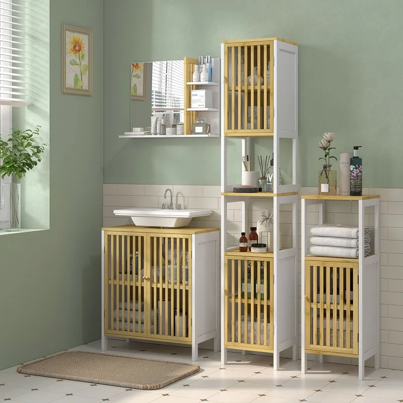 Homcom Bathroom Floor Cabinet Bathroom Cupboard with Adjustable Shelf, White - White