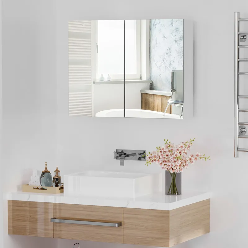 Homcom Bathroom Mirror Cabinet Wall Mounted, 80 x 15 x 60 cm, White Size: 80 x 15 x 60 cm White 80 x 15 x 60 cm