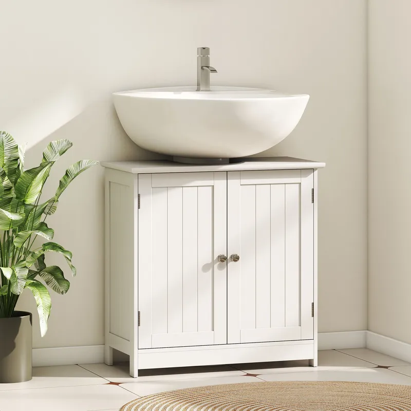 Homcom Bathroom Storage Cabinet Toilet Basin Sink Vanity Cabinet Storage in White - White