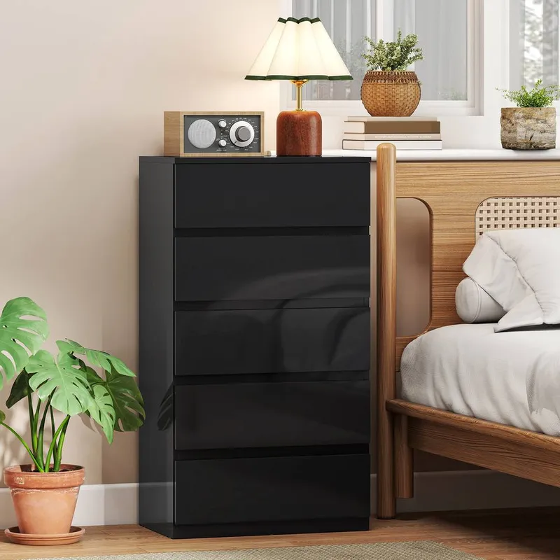 Homcom Bedroom Chest of Drawers, 5 Drawers Dresser, Drawer Unit, Black Black