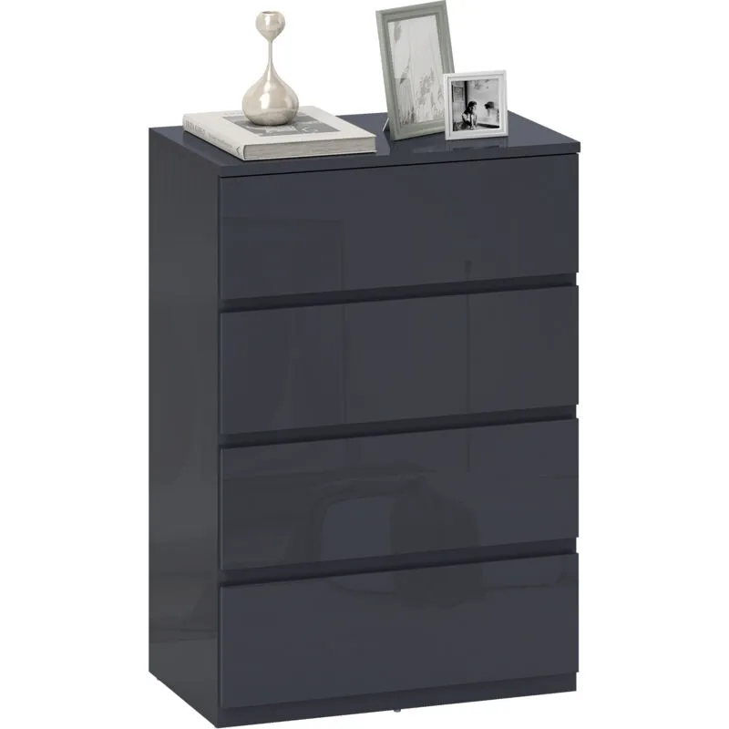 Homcom Bedroom Chest of Drawers, High Gloss 4 Drawers Dresser, Grey Grey