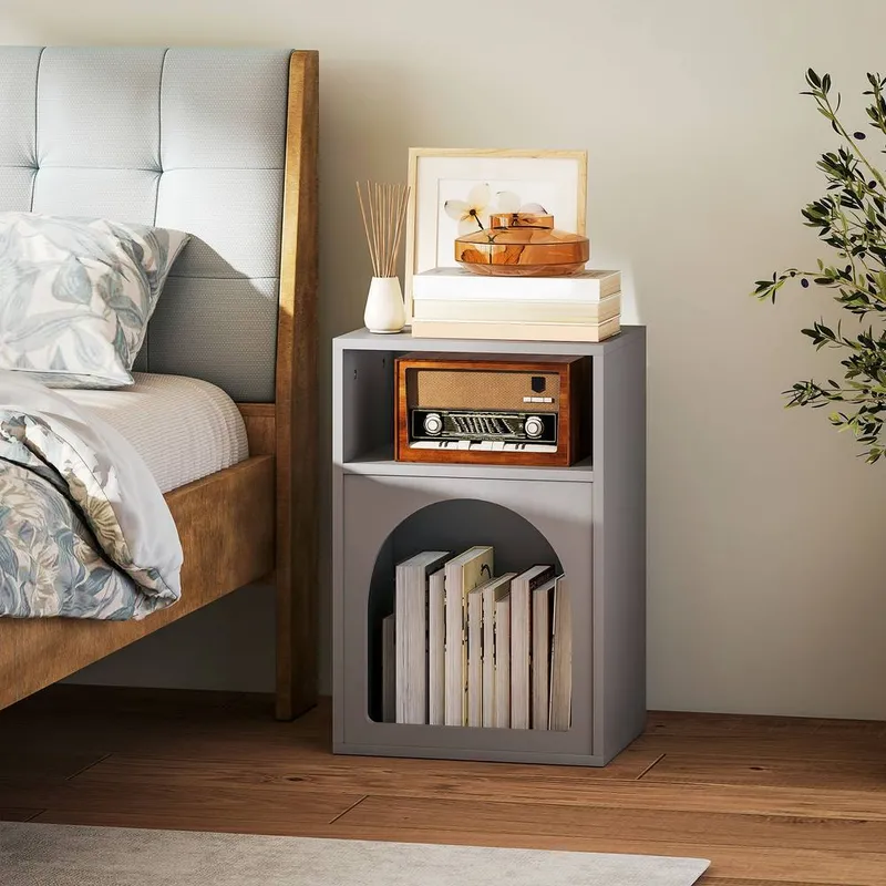 Homcom Bedside Table, Modern Bedside Cabinet for Bedroom in Grey - Grey