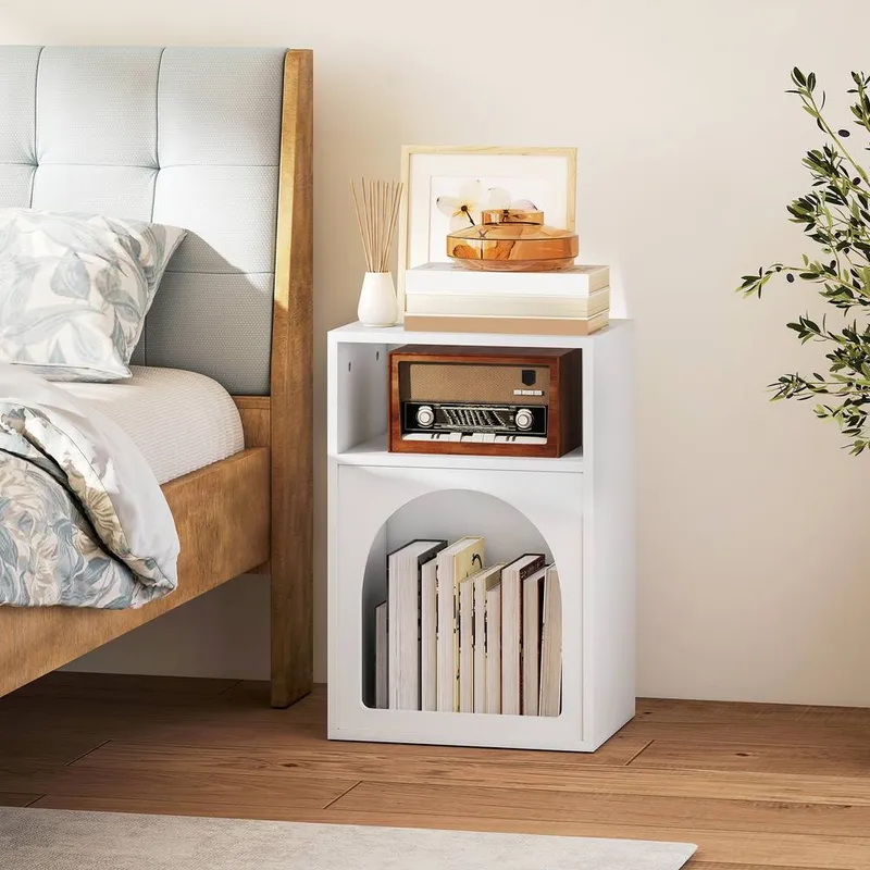 Homcom Bedside Table, Modern Bedside Cabinet for Bedroom, White White