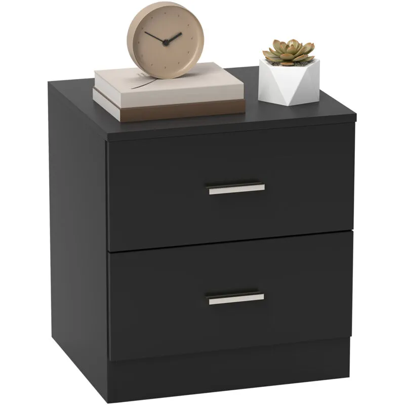 Homcom Bedside Table, Nightstand with 2 Drawers, Modern Side Table, Black Black