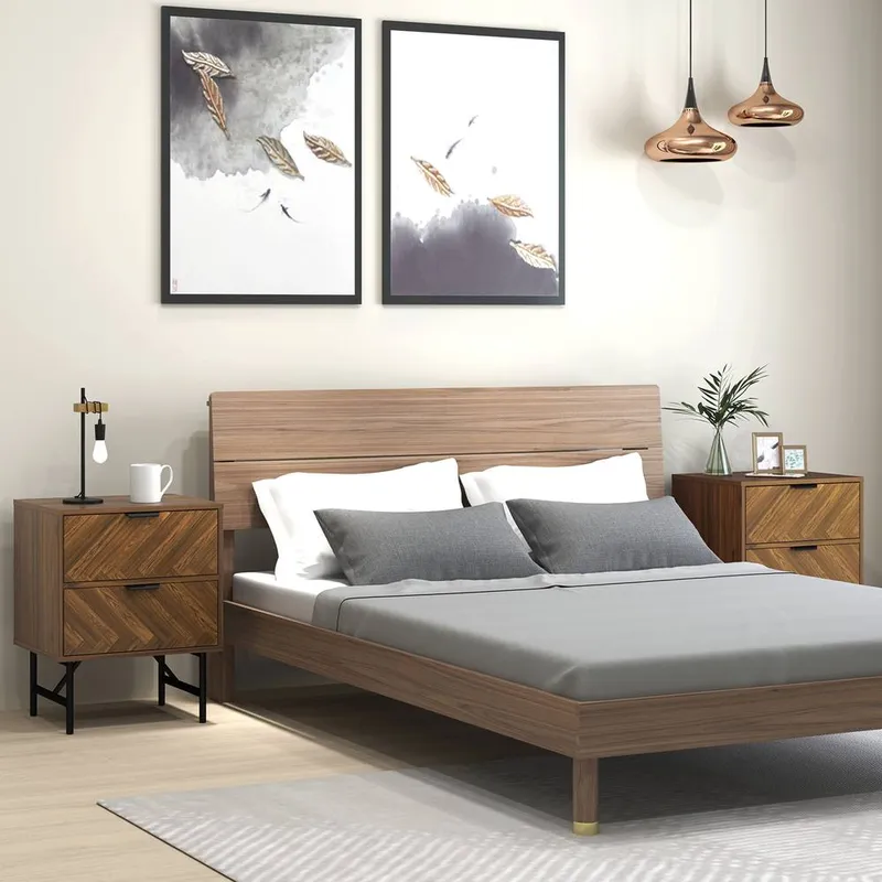 Homcom Bedside Table Set of 2, Side Tables with Metal Legs, Walnut Size: 2 Pack Walnut 2 Pack