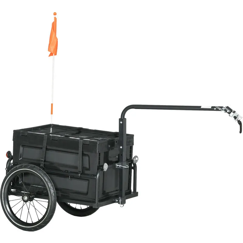 Homcom - Bicycle Trailer with Foldable Storage Box and Pneumatic Tyres Black