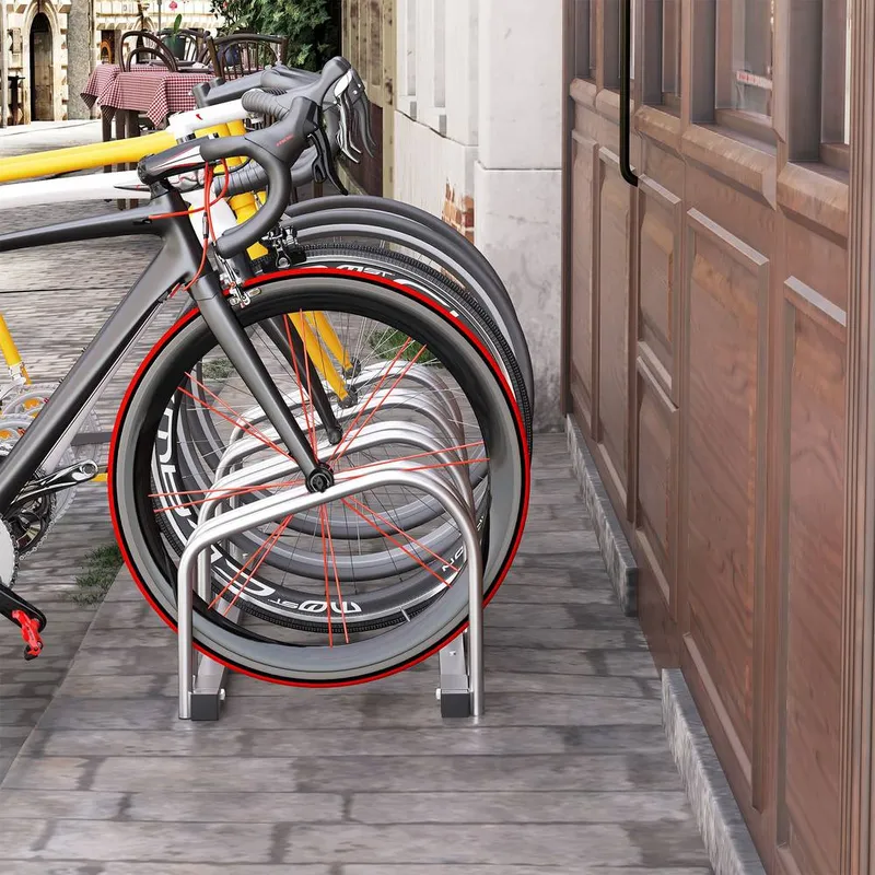 Homcom Bike Parking Rack Bicycle Locking Storage Stand for Cycling in Metallics Size: 4 - Metallics