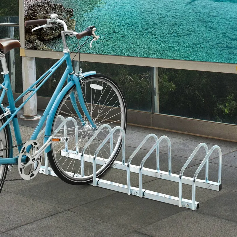 Homcom Bike Parking Rack Bicycle Locking Storage Stand for Cycling in Silver Size: 5 - Silver - Size: 5