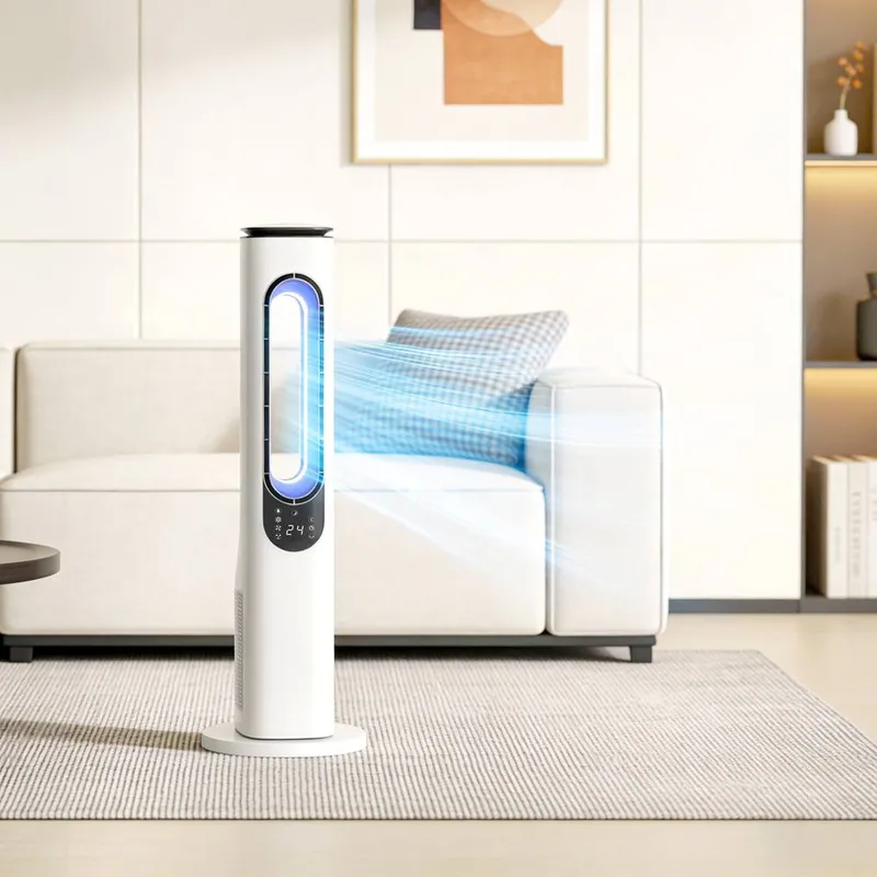 Homcom Bladeless Tower Fan, 35dB Standing Cooling Fan with 50° Oscillating