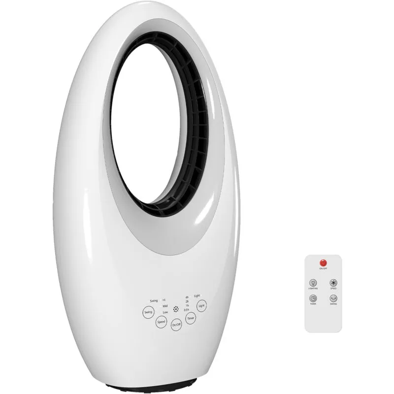 Homcom Bladeless Tower Fan for Bedroom, 36dB Standing Cooling Fan, White - White