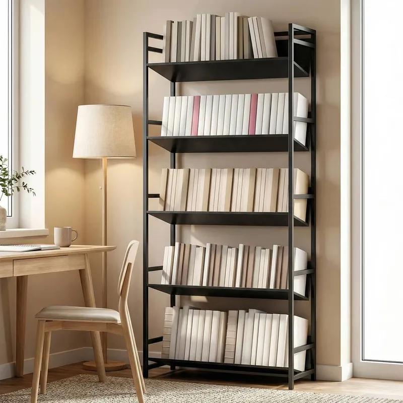 Homcom Bookcase Anti-Slip Design 5-Tier in Black - Black
