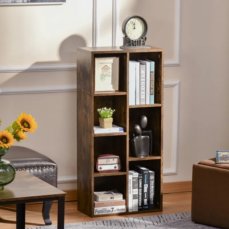 Homcom Bookcase Modern Bookshelf Display Cabinet Cube Storage Home Office in Brown Brown