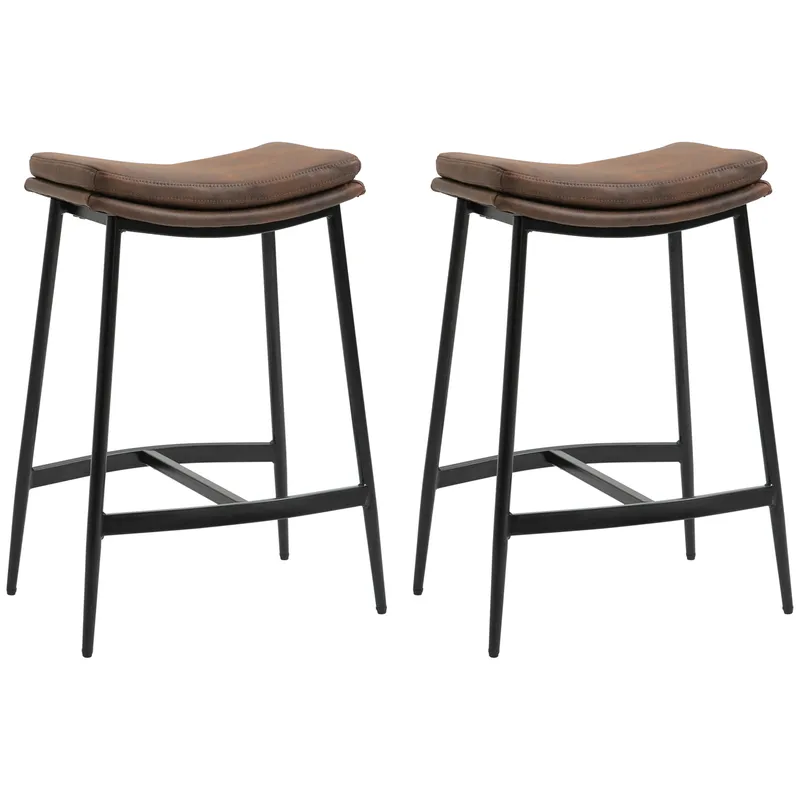 Homcom Breakfast Bar Stools Set of 2 Upholstered Barstools w/ Curved Seat in Brown Brown