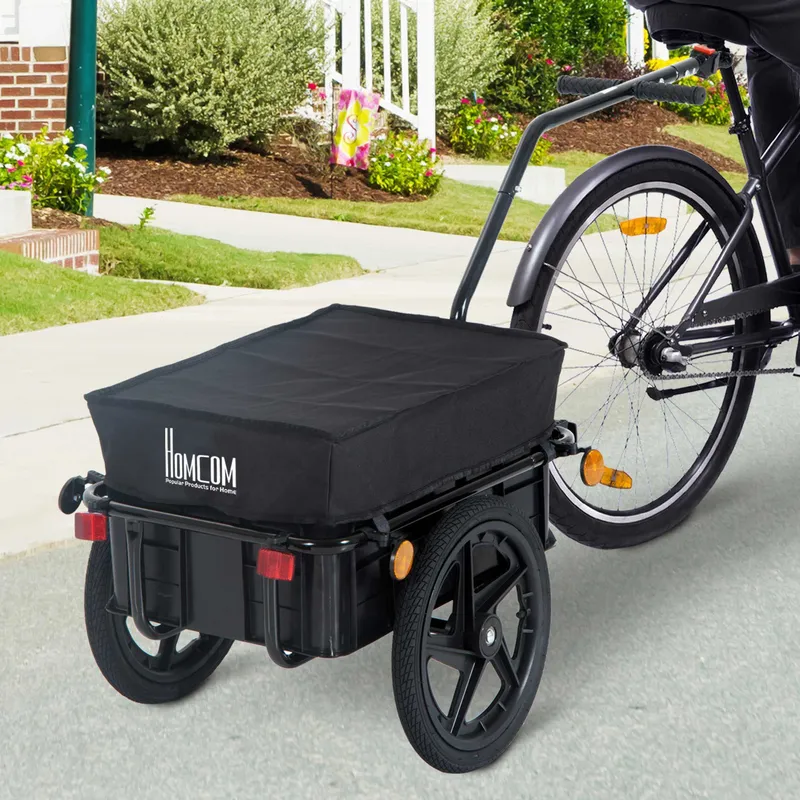 Homcom Cargo Trailer Bike Bicycle Carrier Utility Luggage Cart Garden Trolley Wheels in Black Black