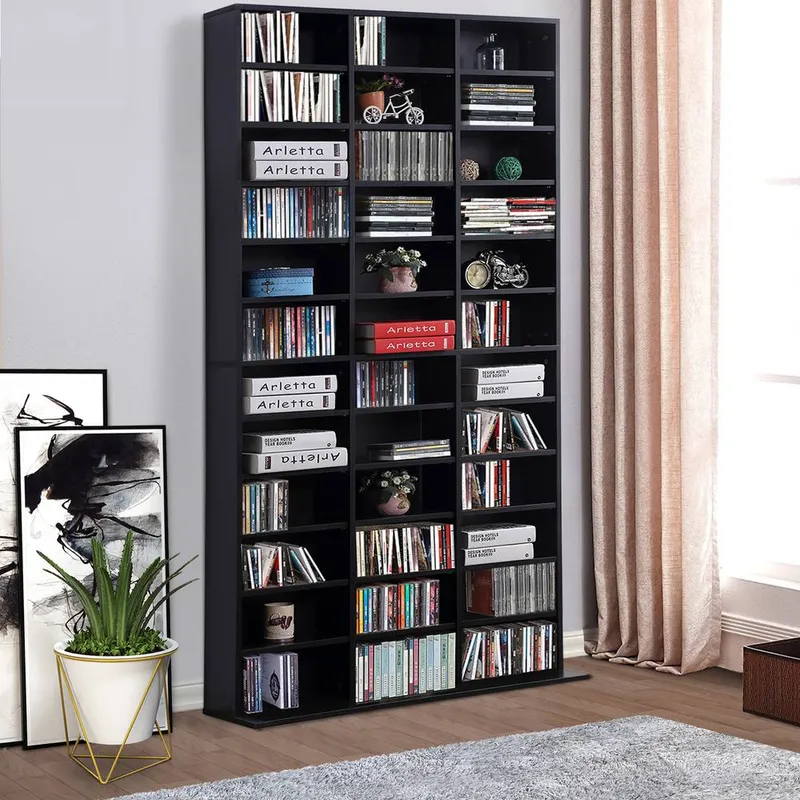 Homcom CD DVD Media Storage Shelves Display Shelf Racks Wooden Frame in Black Black