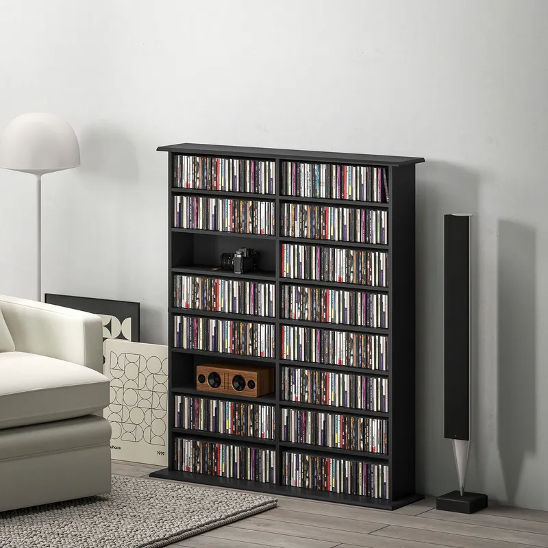 Homcom CD Storage Unit DVD Tower Blu-ray Storage Shelf for Office, Black - Black