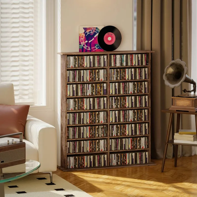 Homcom CD Storage Unit DVD Tower Blu-ray Storage Shelf for Office, Brown Brown