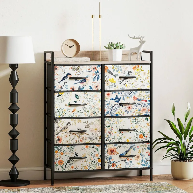 Homcom - 8-Drawer Chest of Drawers, Fabric Dresser, White
