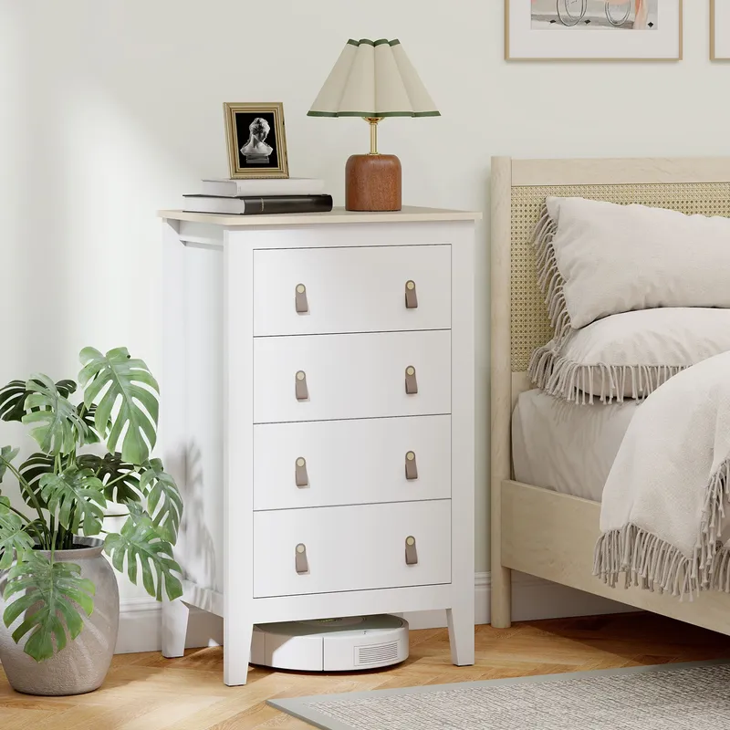 Homcom Chest of Drawers, Modern 4 Drawer Dresser in White White