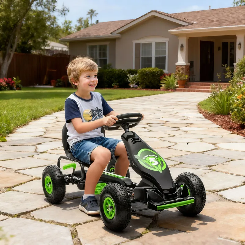 Homcom Children Pedal Go Kart, Raving Go Kart w/ Adjustable Seat for 5-12 Years in Green Green