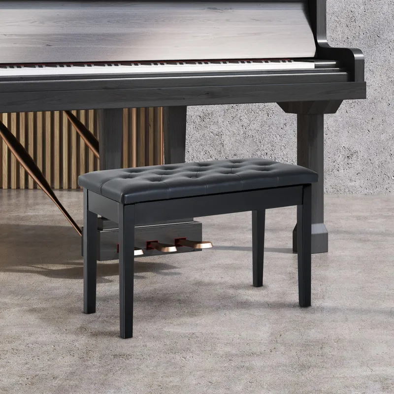 Homcom Classic Piano Bench Padded Seat Makeup Stool Solid Wood Wooden in Black - Black