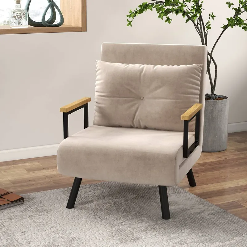 Homcom Click Clack Bed Settee for Living Room, Guest Room in Beige - Beige