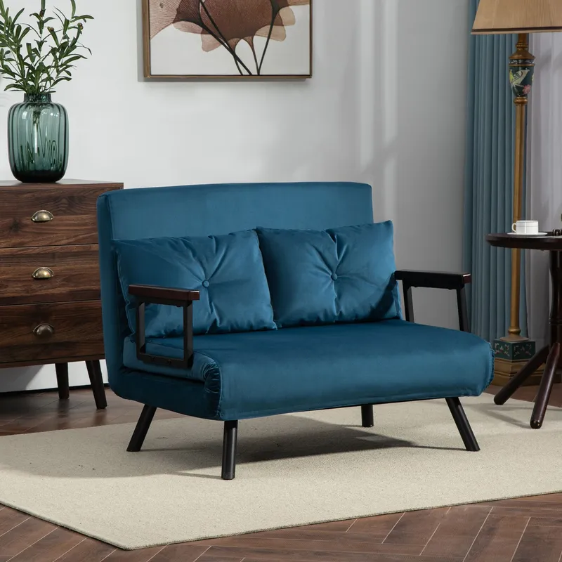Homcom Click Clack Bed Settee for Living Room, Guest Room in Blue Blue