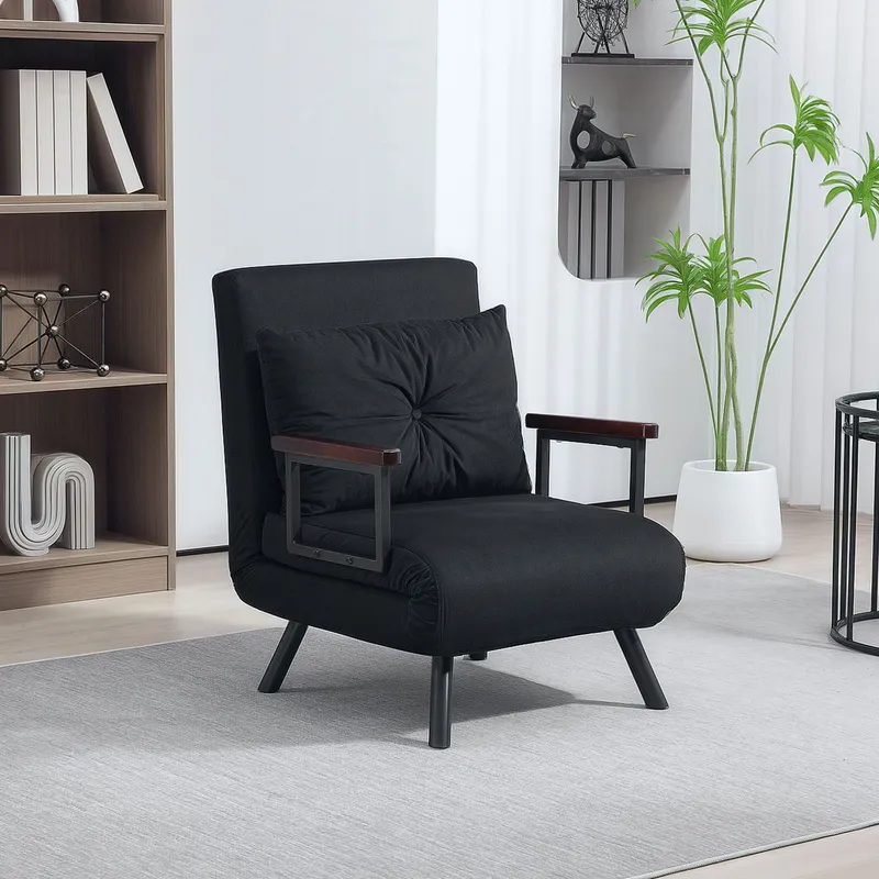 Homcom Click Clack Single Chair Bed Settee for Living Room in Black - Black